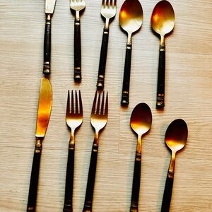 RARE!! Pottery Barn Dakota Wood Handle Gold Bronze Flatware